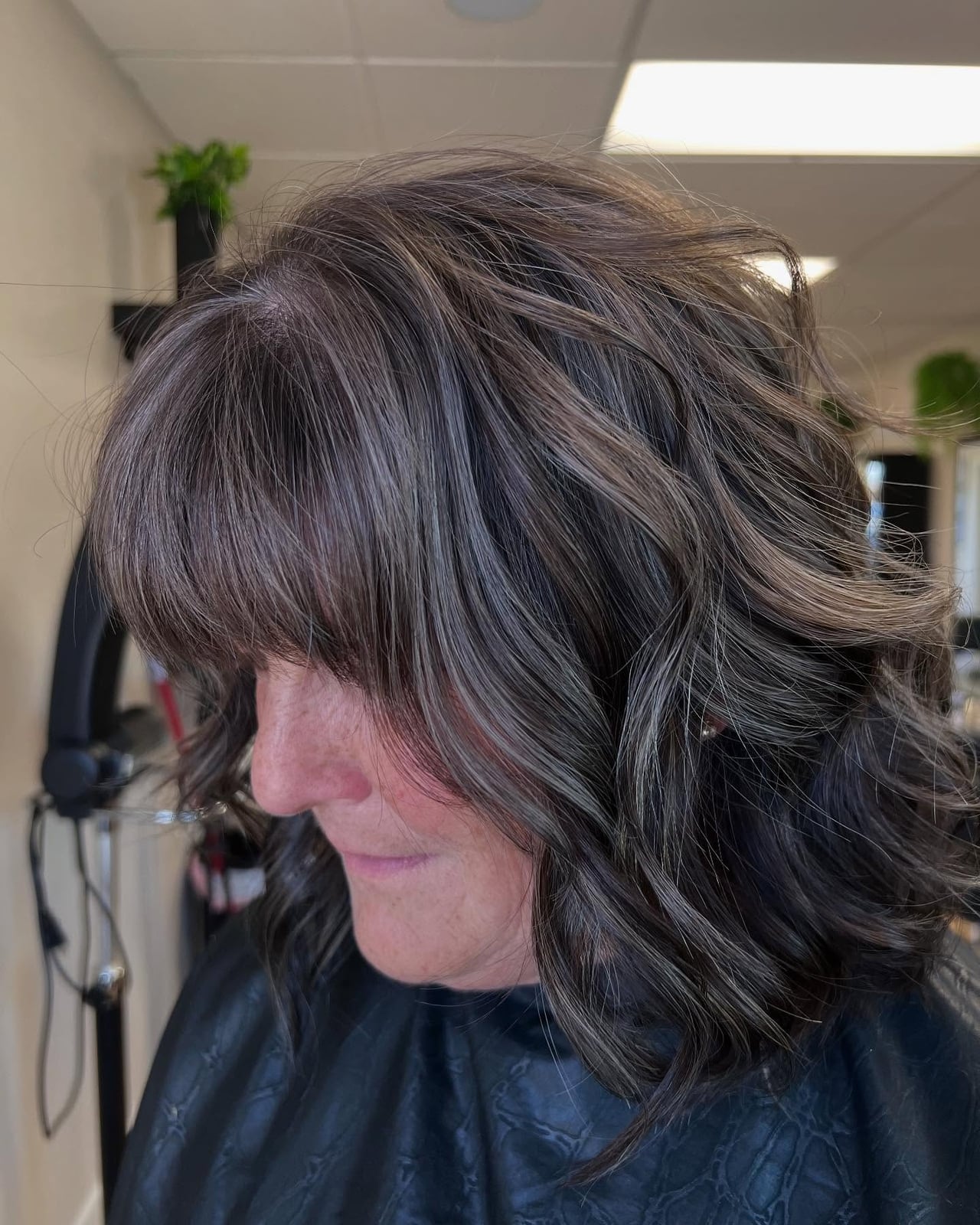 Mid-Back Natural Gray With Dark Brown Undertones Mid-Back Natural Gray With Dark Brown Undertones — Classy Gray Blending Hair Dark Brown