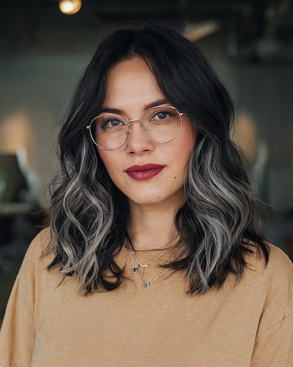 Mid-Back Dark Brown With Gray Silver Blend, Wavy Mid-Back Dark Brown With Gray Silver Blend, Wavy — Classy Gray Blending Hair Dark Brown