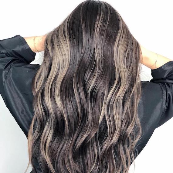 Mid-Back Layers Gray Ash Blend With Creating A Seamless Transition Mid-Back Layers Gray Ash Blend With Creating A Seamless Transition — Classy Gray Blending Hair Dark Brown
