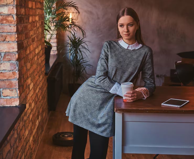 Grey Textured Knit Shift Dress With Layered Shirt — Classy Gray Dress