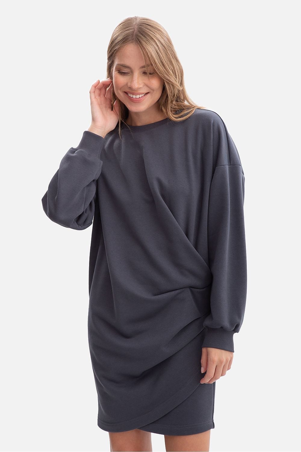 Grey Oversized Knit Dress With Draped Detail — Classy Gray Dress