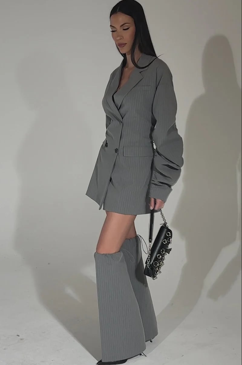 Grey Pinstripe Blazer Dress Set Not A Dress — Classy Gray Dress