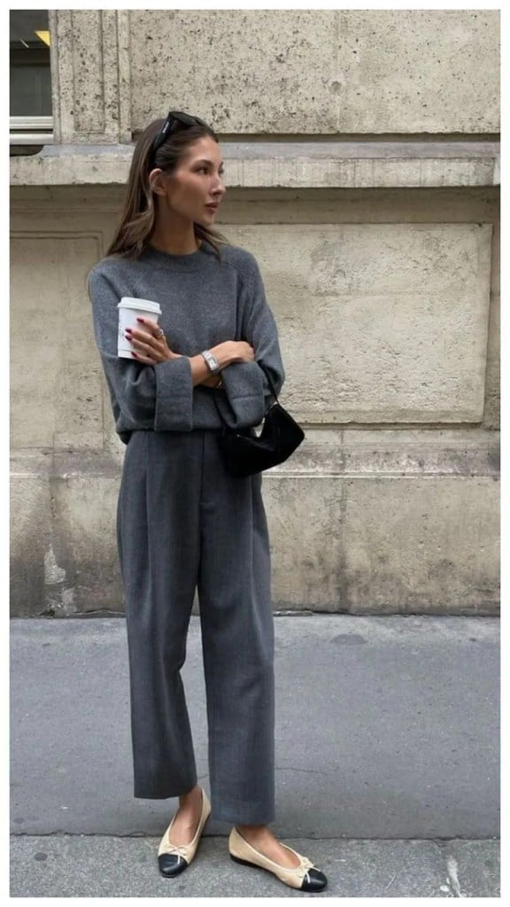 Minimalist Grey Trousers and Sweater Combination — Classy Gray Pants Outfits
