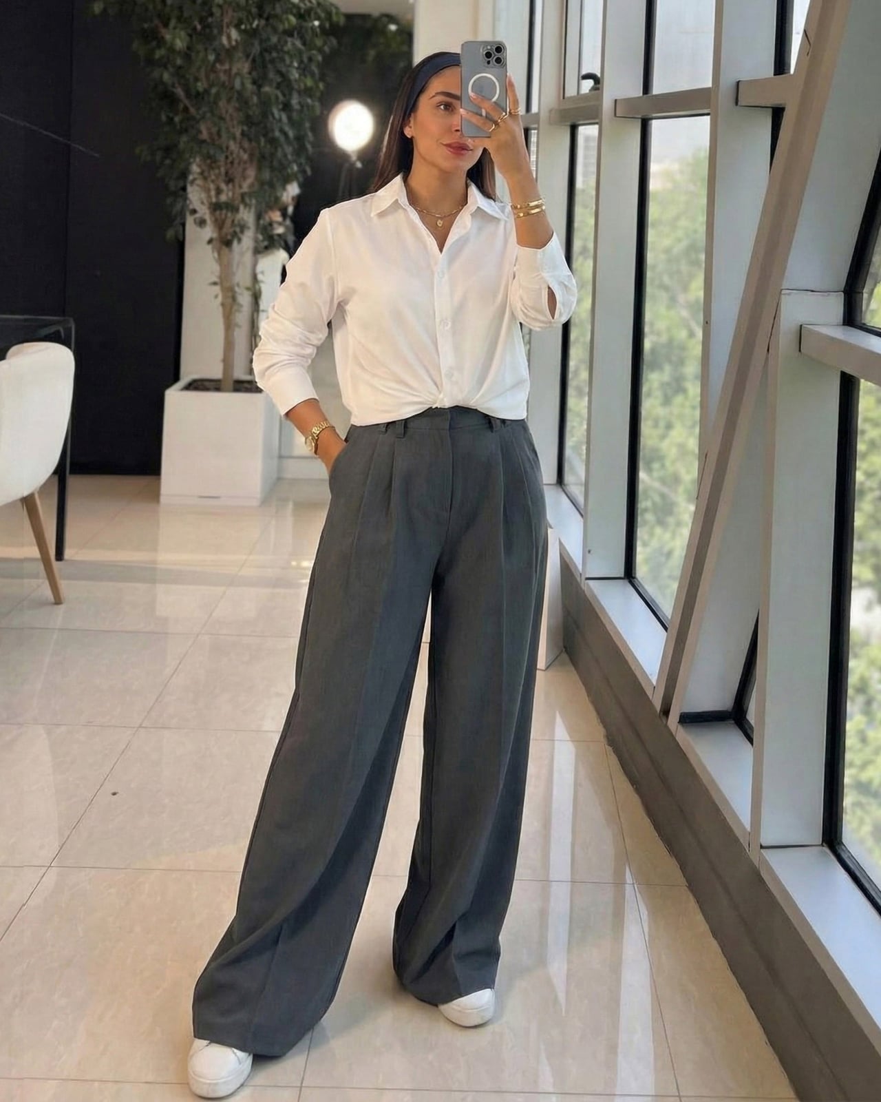 Oversized Charcoal Grey Trousers with White Shirt — Classy Gray Pants Outfits