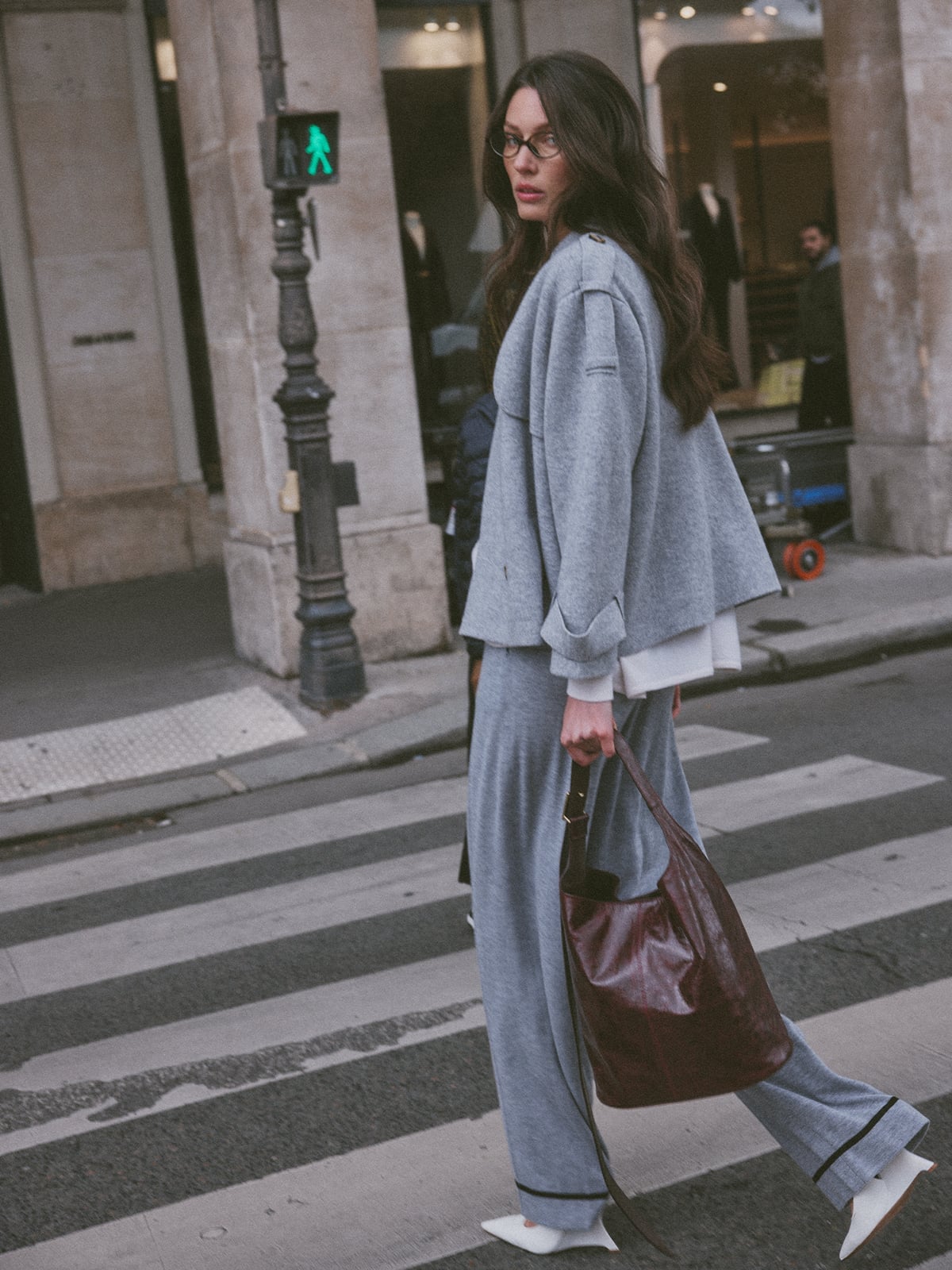 Grey Knit Wide Leg Trousers with Cardigan — Classy Gray Pants Outfits