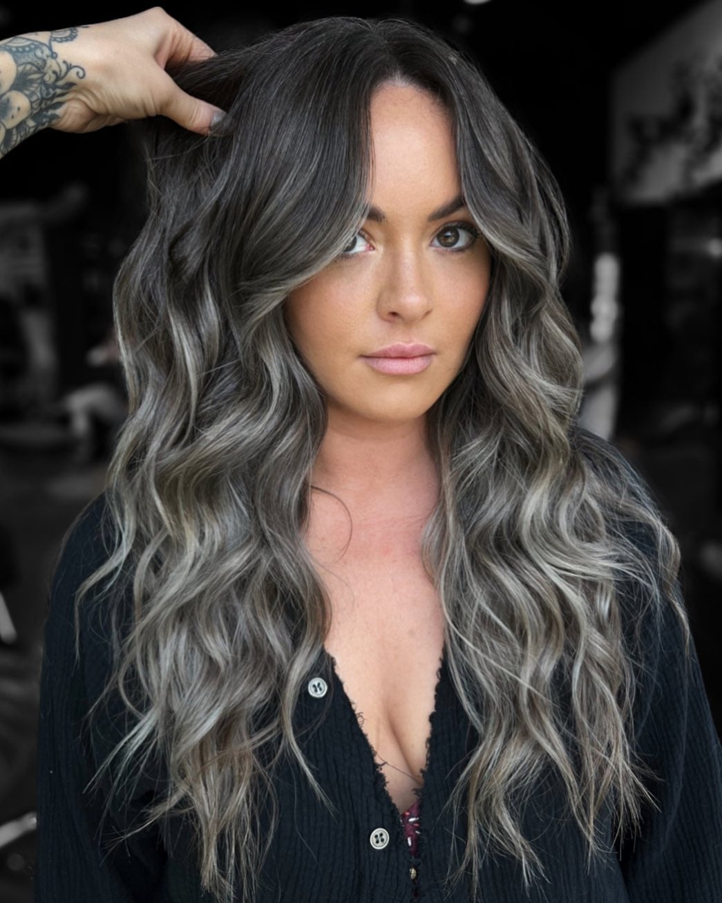 Long Layered Hair With Ash Grey And Silver Highlights — Classy Grey Blending Highlights