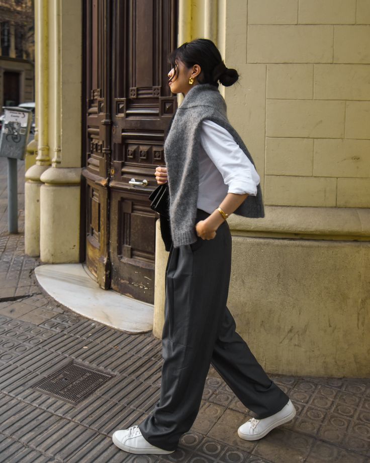 Charcoal Grey Trousers With White Shirt And Sweater Vest — Classy Grey Pants Outfits