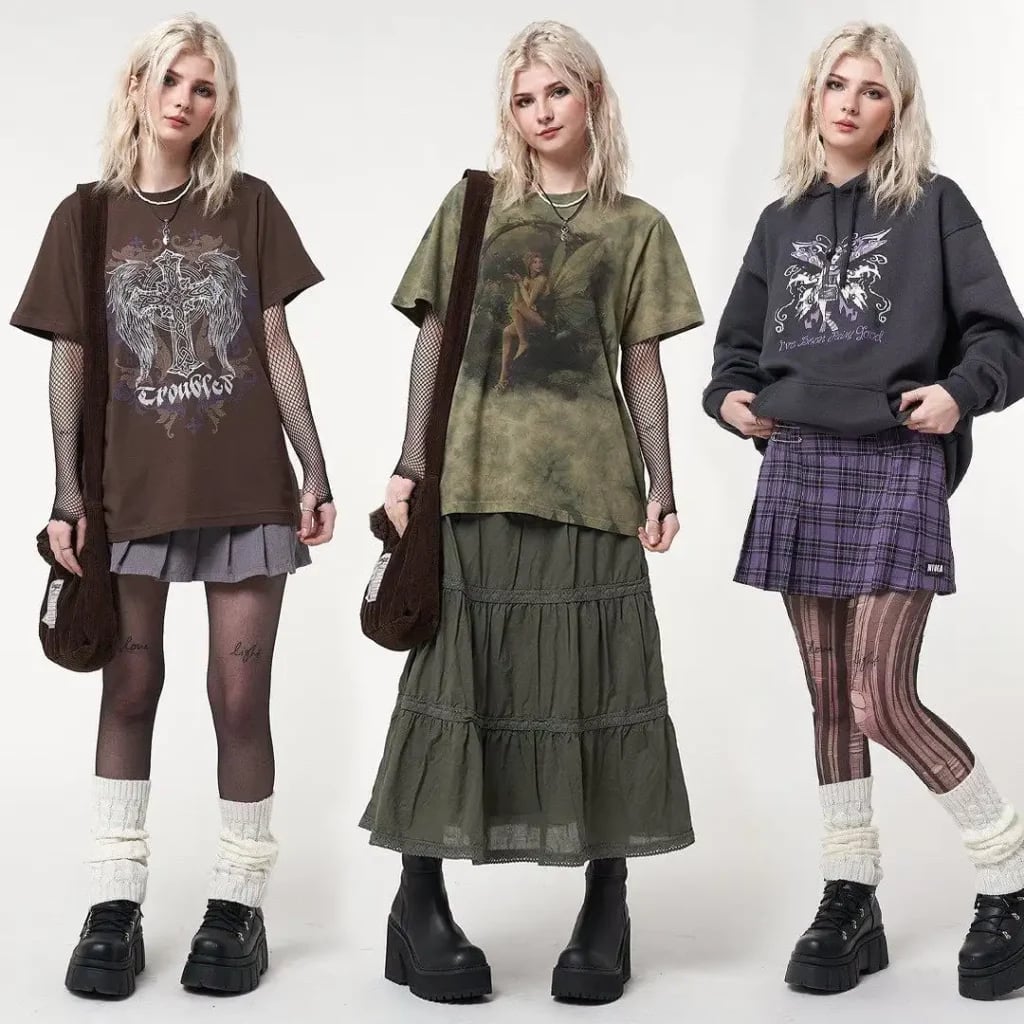 Graphic T-Shirts With Plaid Skirts and Fishnets Graphic T-Shirts With Plaid Skirts and Fishnets — Classy Grunge Style