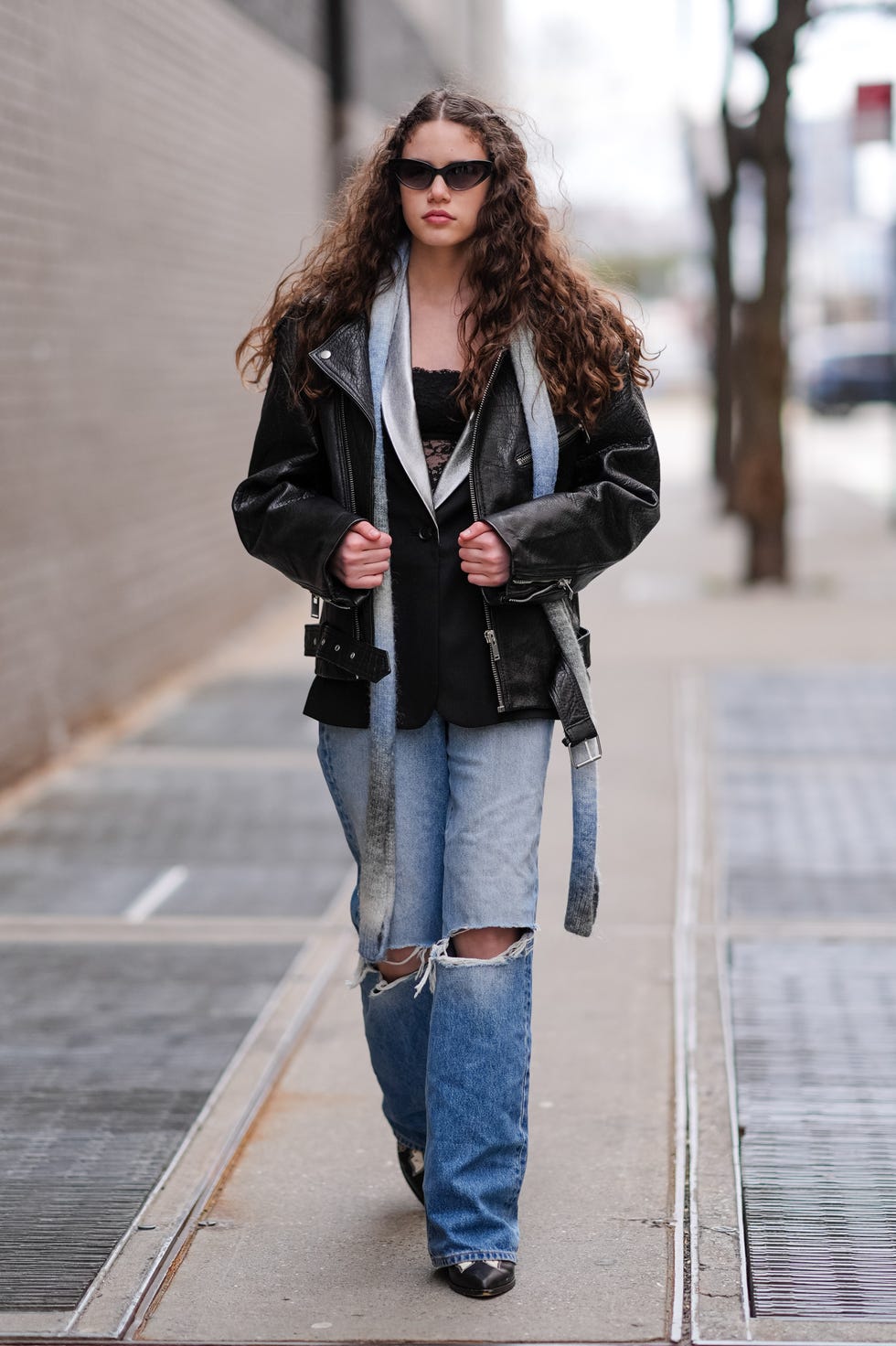 Oversized Leather Jacket With Distressed Denim Oversized Leather Jacket With Distressed Denim — Classy Grunge Style