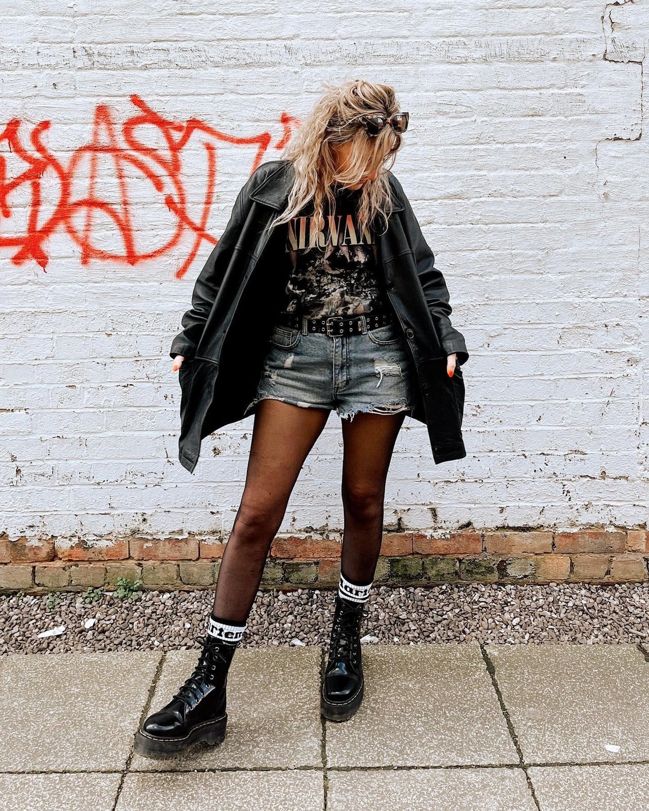 Leather Trench Coat With Distressed Denim Shorts Leather Trench Coat With Distressed Denim Shorts — Classy Grunge Style