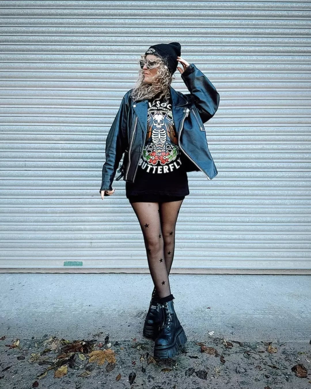 Leather Jacket With Star Print Tights Leather Jacket With Star Print Tights — Classy Grunge Style