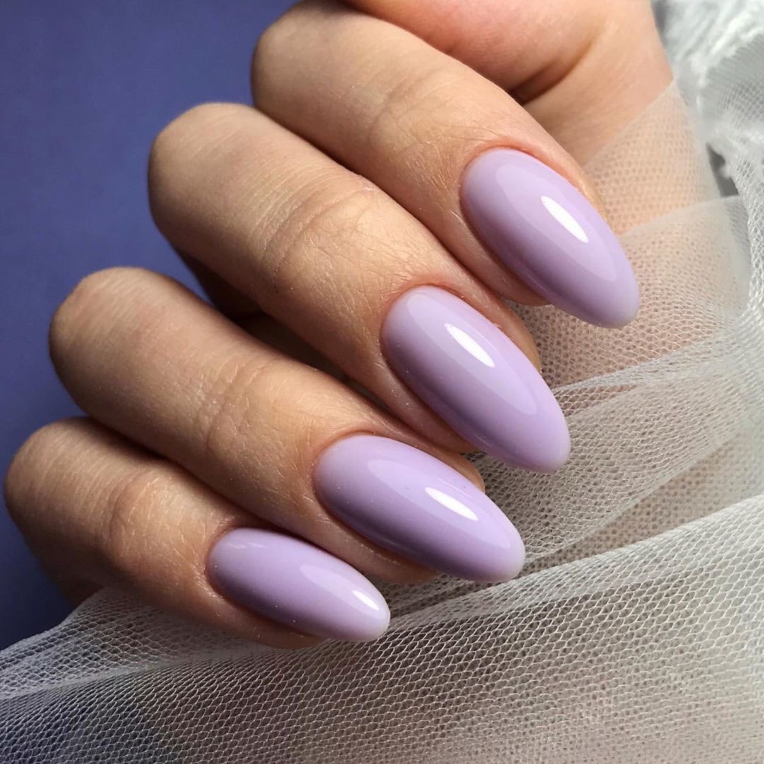 Medium Almond Glossy Light Lavender Nails — Classy Hailey Bieber Nails