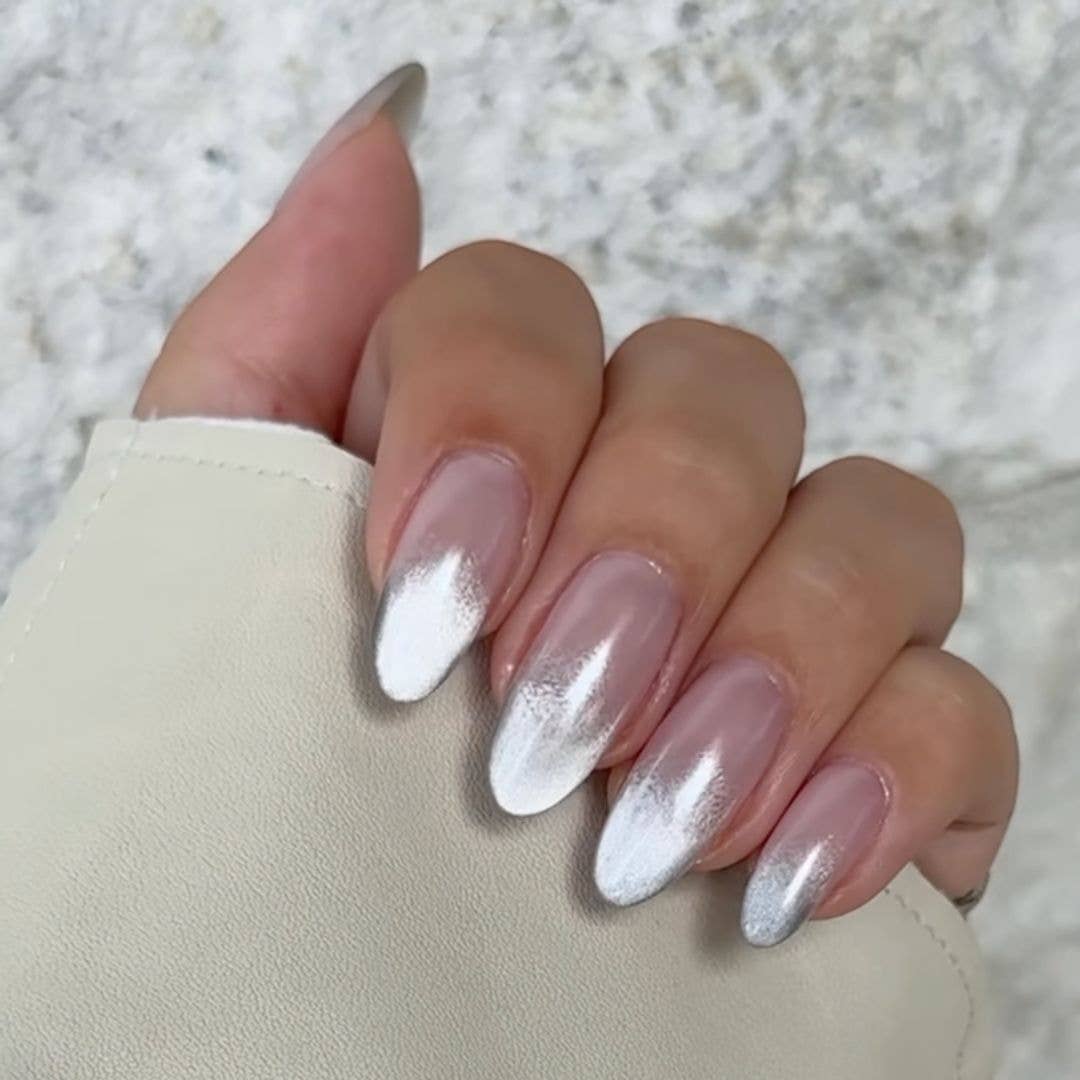 Medium Almond Frozen Cat-Eye French Tip Nails — Classy Hailey Bieber Nails