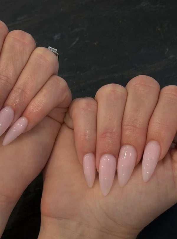 Short Square Milky Pearl Glossy Nails, Close-Up Take — Classy Hailey Bieber Nails