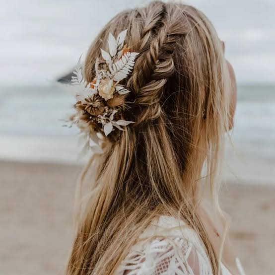 Mid-Back Blonde Braid Floral Accessory — Classy Hair Down Hairstyles