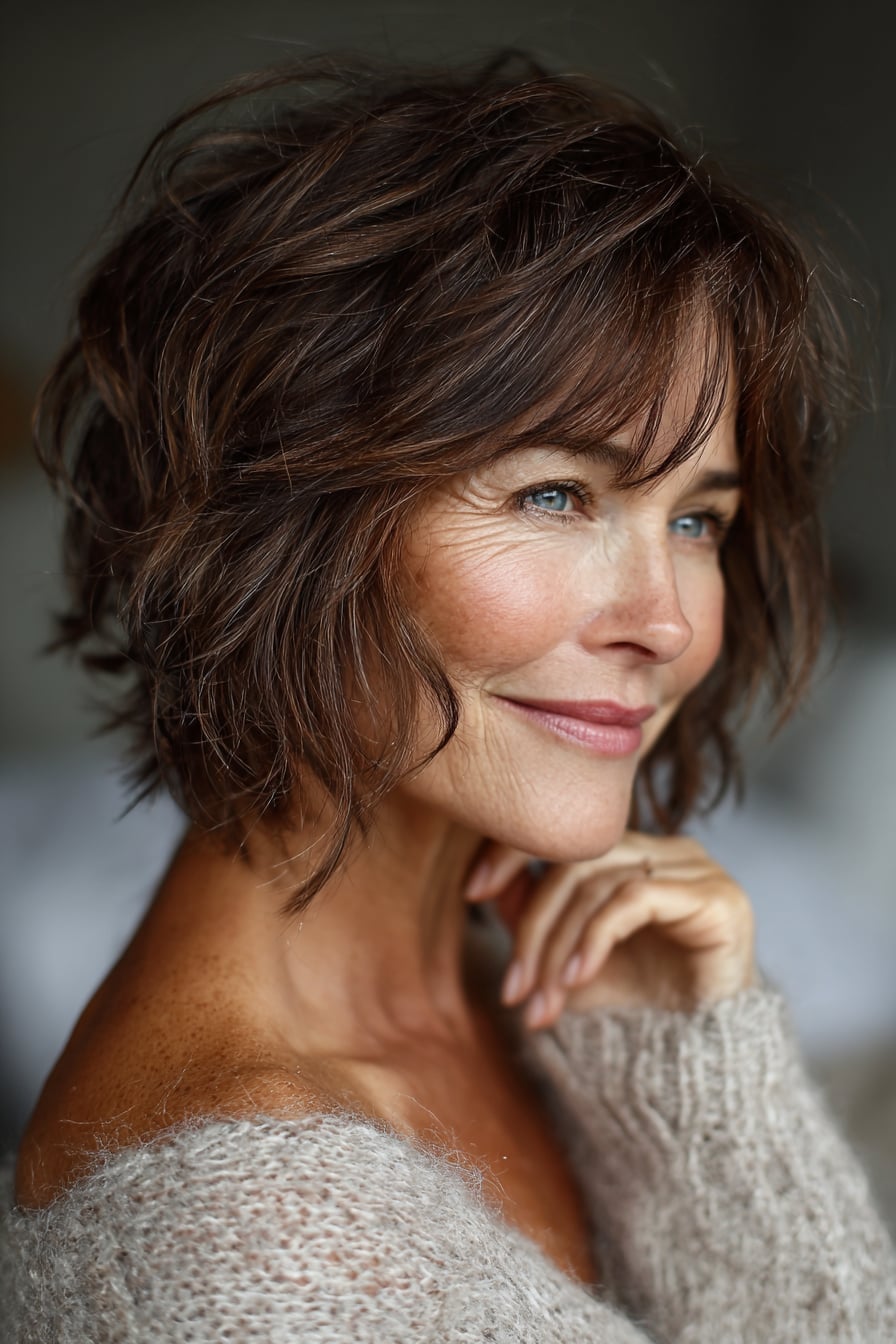 Chin Length Shag With Choppy Bangs Chin Length Shag With Choppy Bangs — Classy Hair for Round Face