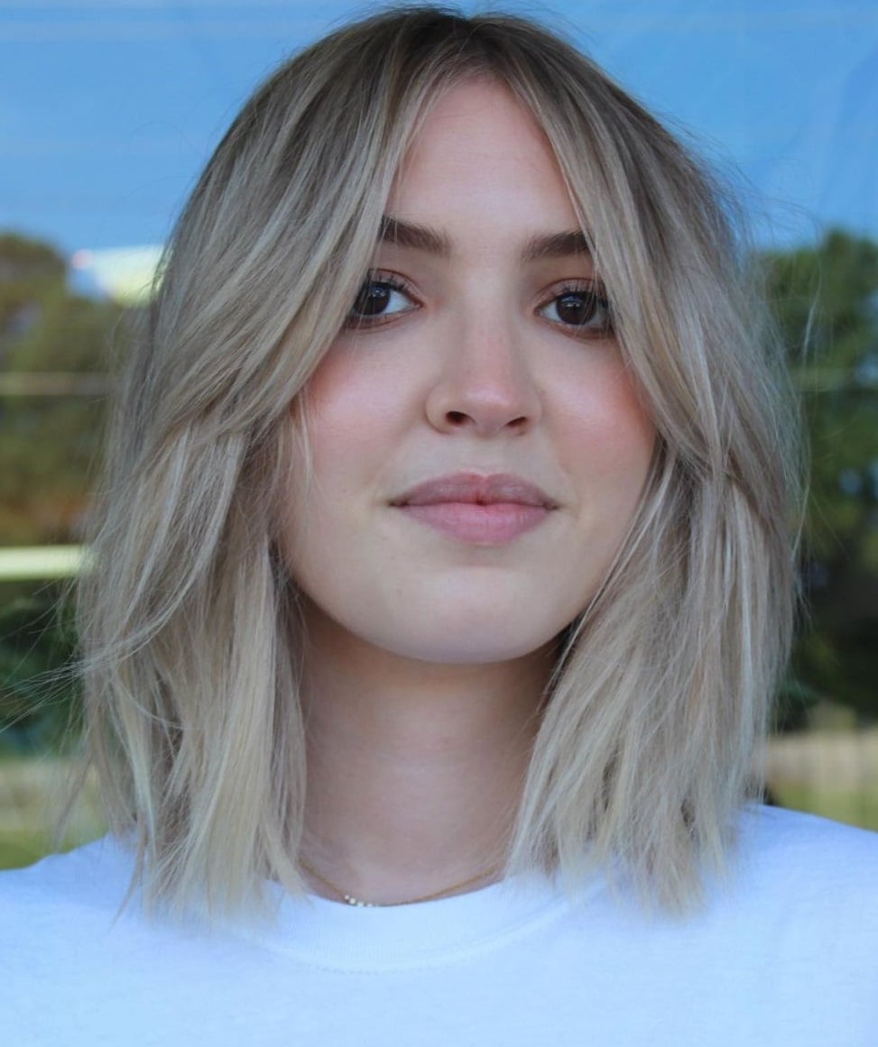 Collarbone Long Bob With Root Shadow Collarbone Long Bob With Root Shadow — Classy Hair for Round Face