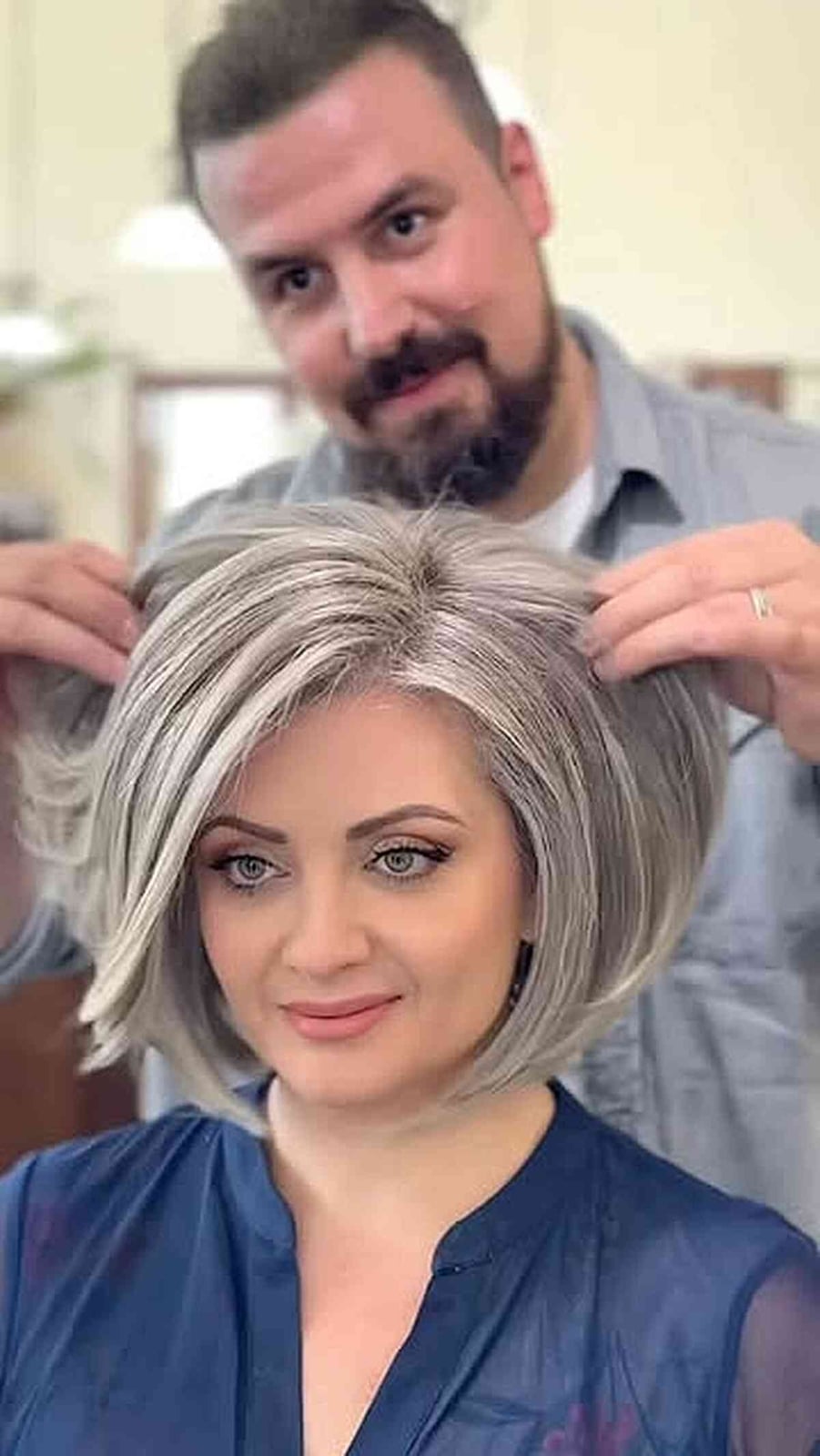 Chin Length Bob With Ash Blonde Highlights Chin Length Bob With Ash Blonde Highlights — Classy Hair for Round Face