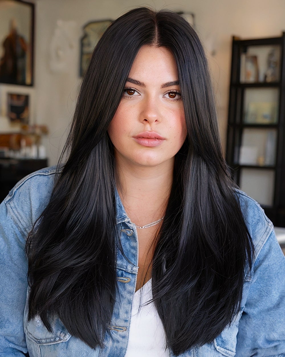 Mid-Back Length With Face-Framing Layers and Dark Brown Hair — Classy Hair Types Chart