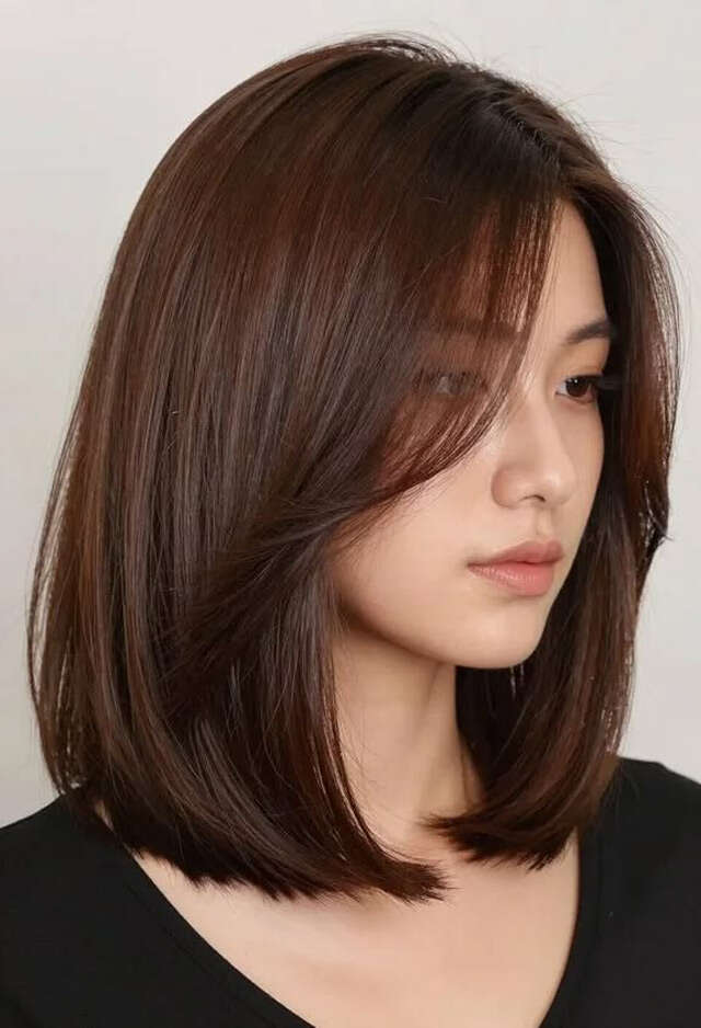 Collarbone Lob With Soft Curtain Bangs — Classy Hair Types Chart