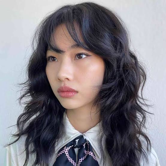 Mid-Back Shag With Curtain Bangs — Classy Hair Types Chart
