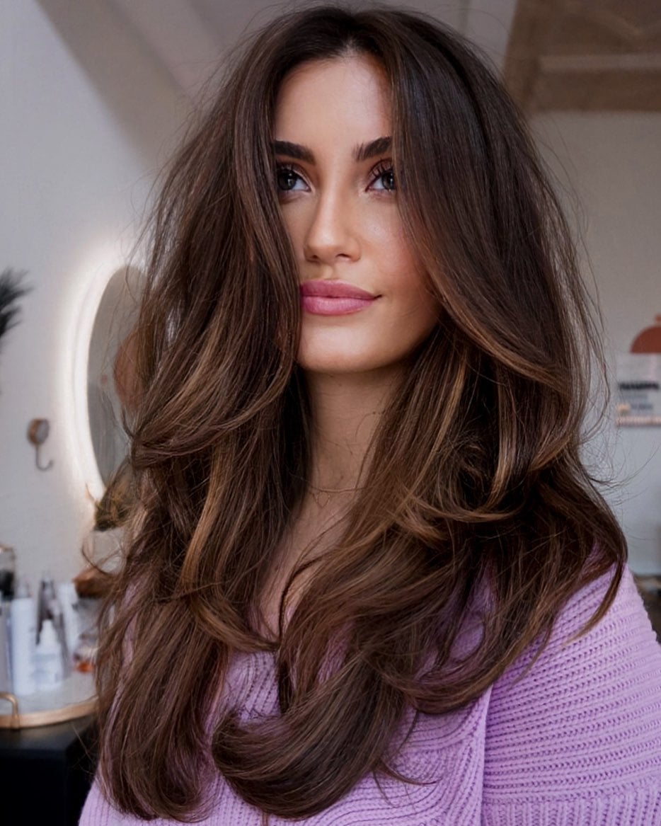 Thick Straight Medium Brown With Curtain Bangs Thick Straight Medium Brown With Curtain Bangs — Classy Haircuts for Long Hair