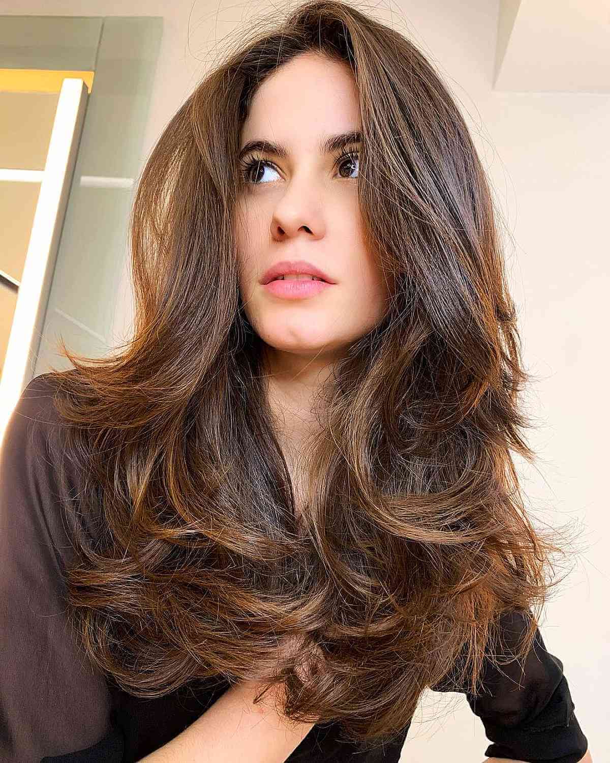 Mid-Back Dark Brown With Face-Framing Layers Mid-Back Dark Brown With Face-Framing Layers — Classy Haircuts for Long Hair