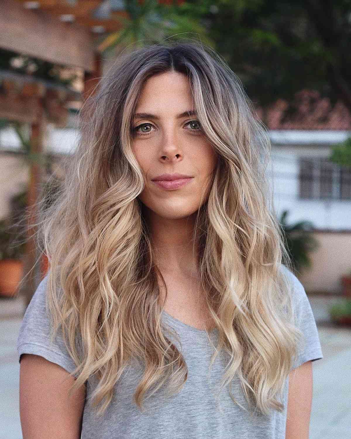 Mid-Back Ash Blonde Balayage With Waves, Front View Of Long Mid-Back Ash Blonde Balayage With Waves, Front View Of Long — Classy Haircuts for Long Hair