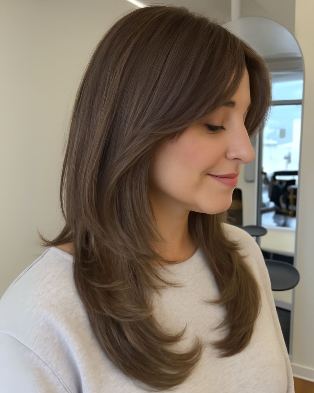Mid-Back Medium Brown With Soft Waves, Everyday Version Mid-Back Medium Brown With Soft Waves, Everyday Version — Classy Haircuts for Long Hair