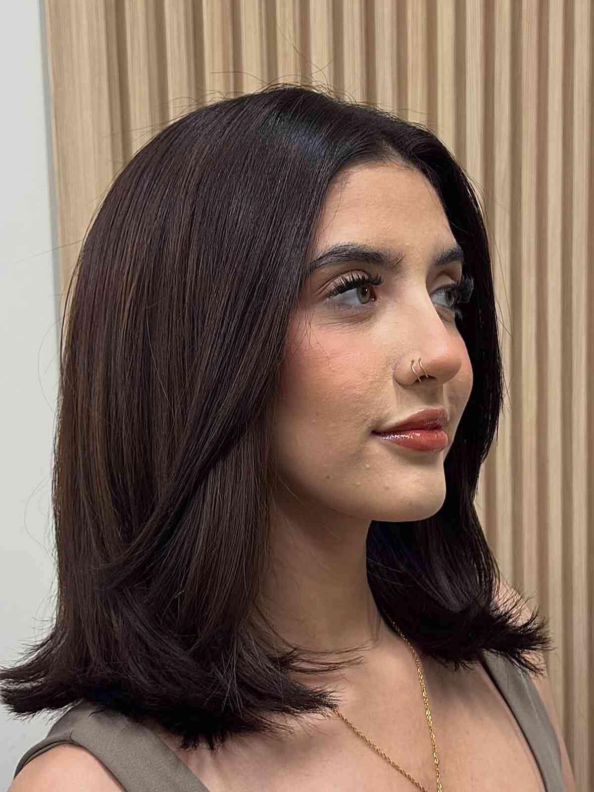 Dark Brown Lob With Face-Framing Layers Dark Brown Lob With Face-Framing Layers — Classy Haircuts for Medium Hair