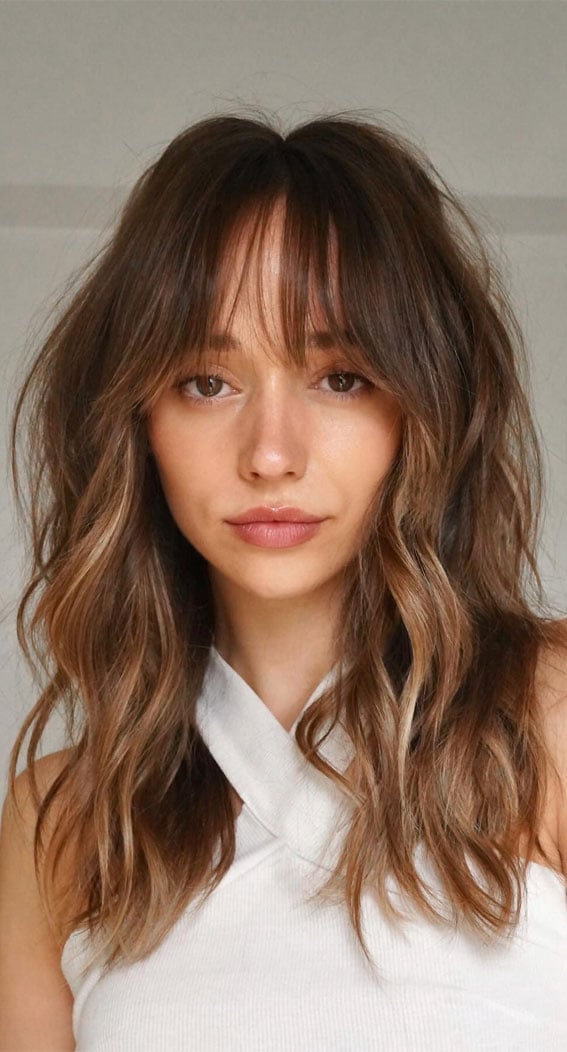 Medium Brown Lob With Blonde Balayage Medium Brown Lob With Blonde Balayage — Classy Haircuts for Medium Hair