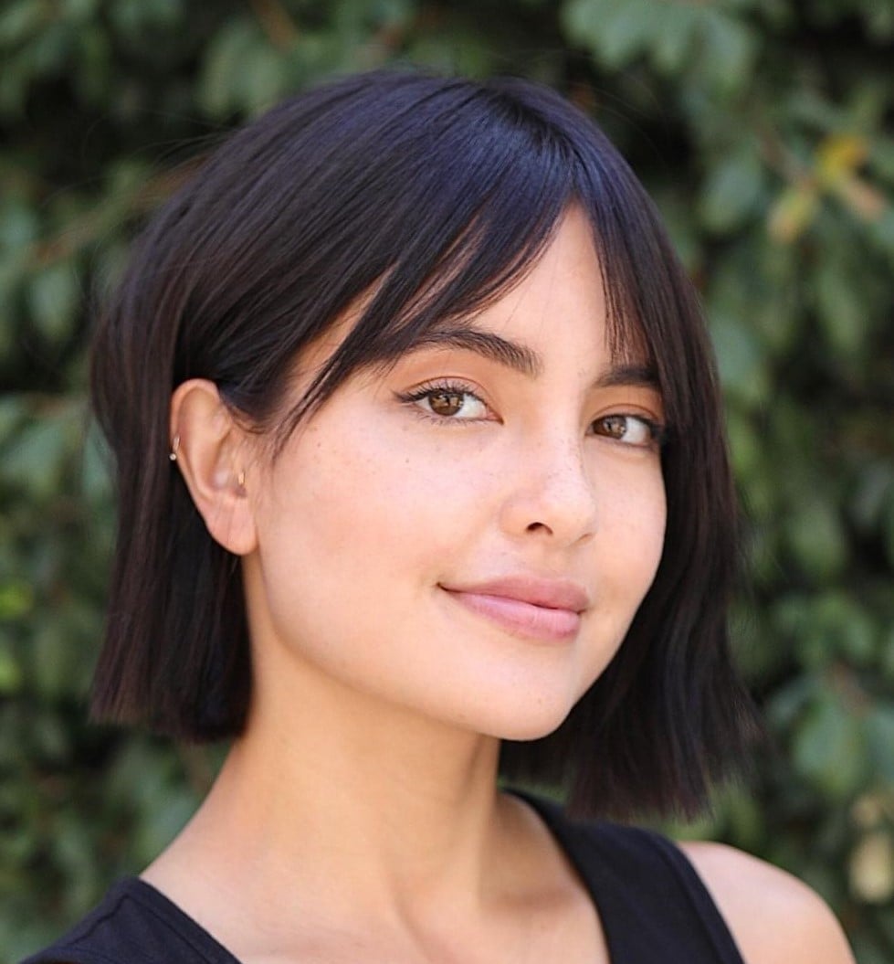 Chin Length Black Bob With Blunt Straight Fringe — Classy Haircuts for Round Face