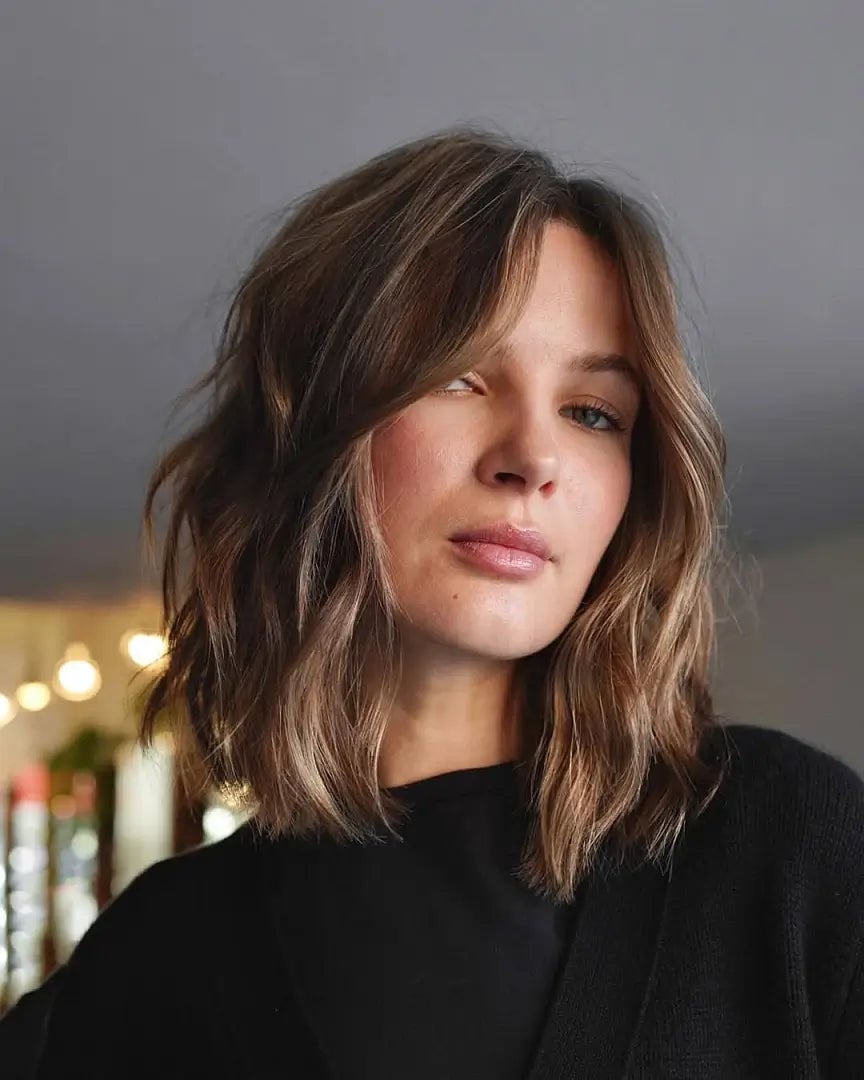 Shoulder Lob With Soft Layers And Curtain Bangs — Classy Haircuts for Round Face