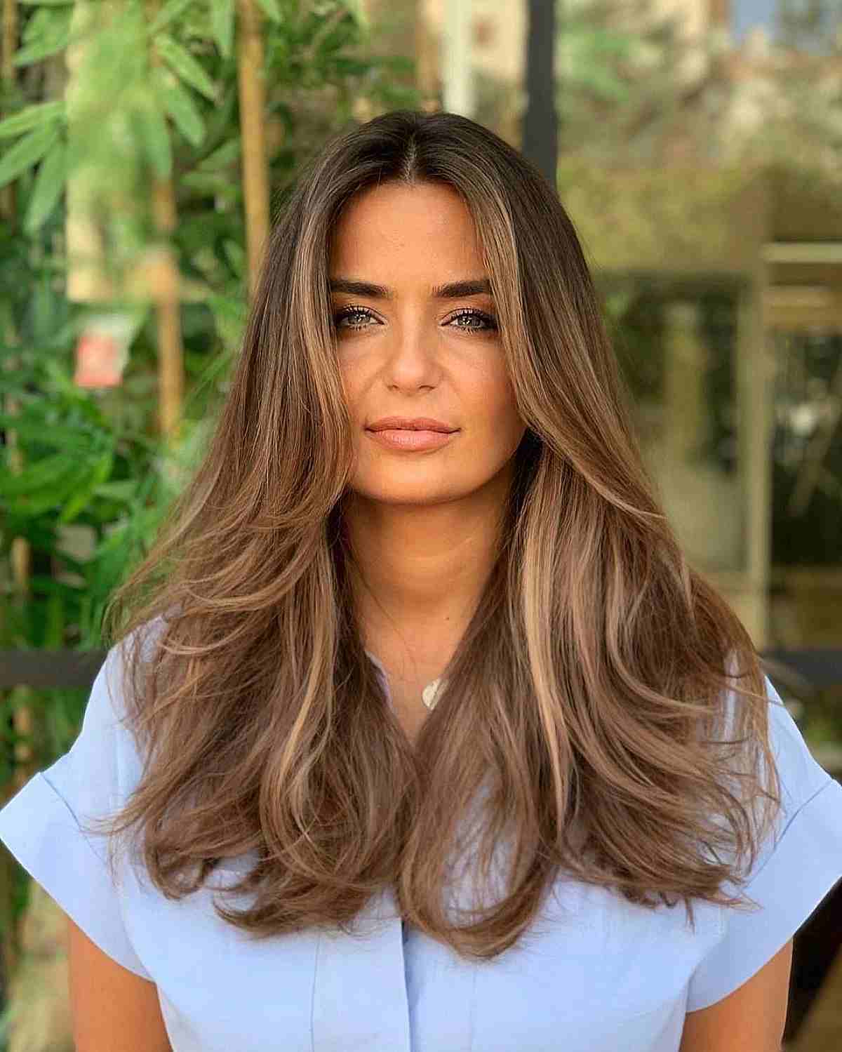 Warm Brown Long Layers With Highlights — Classy Haircuts for Thick Hair