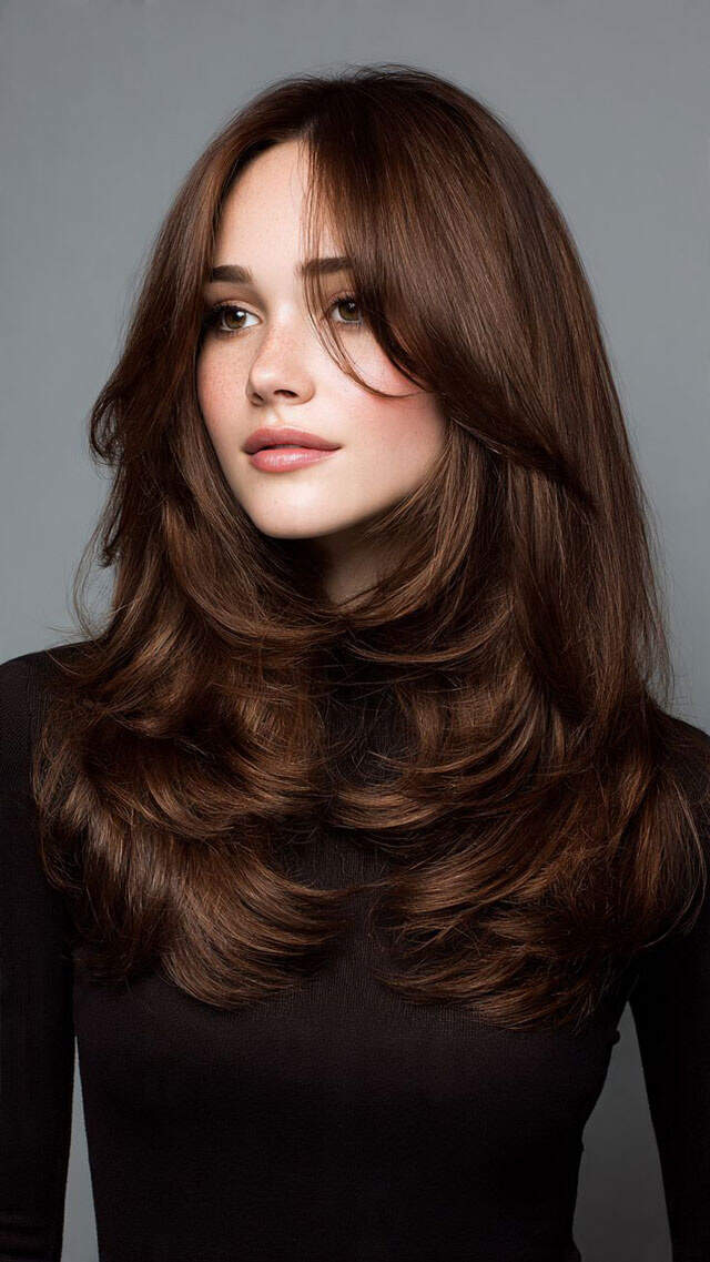 Dark Brown Mid-Back Layers With Face-Framing Dark Brown Mid-Back Layers With Face-Framing — Classy Haircuts for Wavy Hair