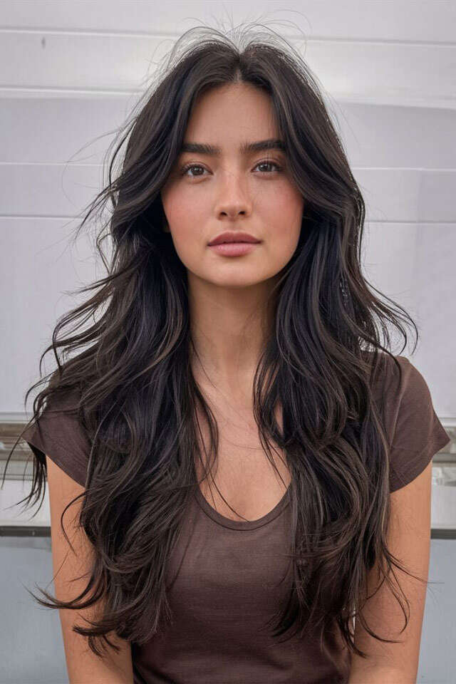 Dark Brown Mid-Back Layers With Soft Framing, Close-Up Take Dark Brown Mid-Back Layers With Soft Framing, Close-Up Take — Classy Haircuts for Wavy Hair