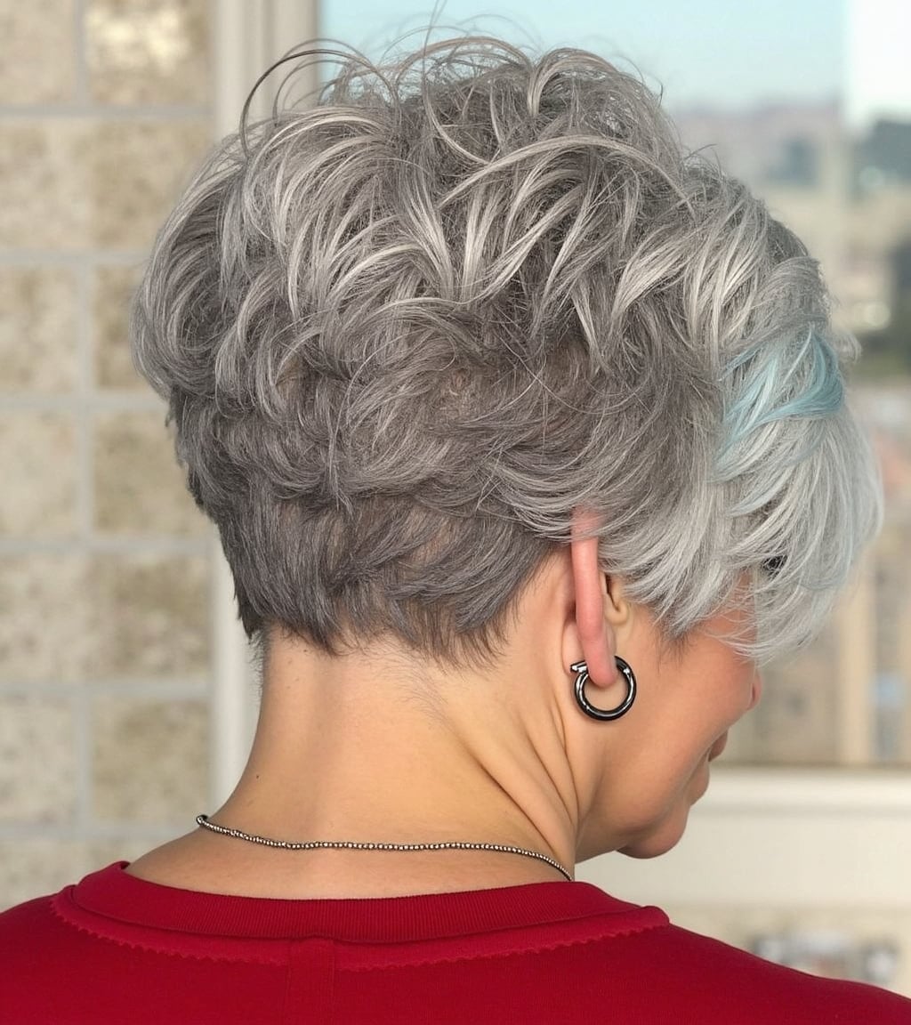 Textured Grey Pixie With Blue Strands — Classy Haircuts for Women over 60