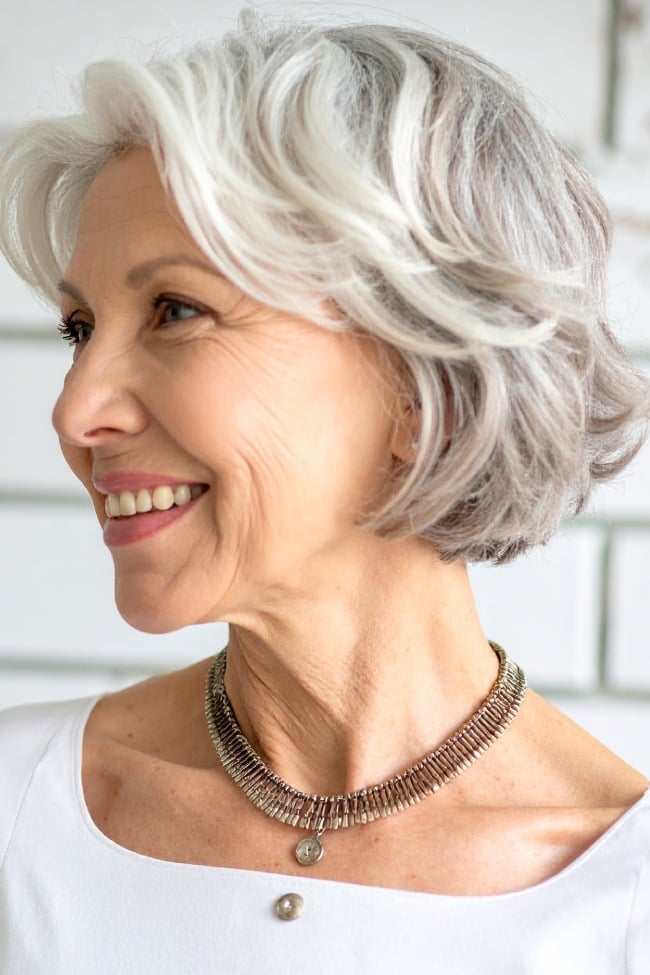 Angled Silver Bob With Soft Waves — Classy Haircuts for Women over 60