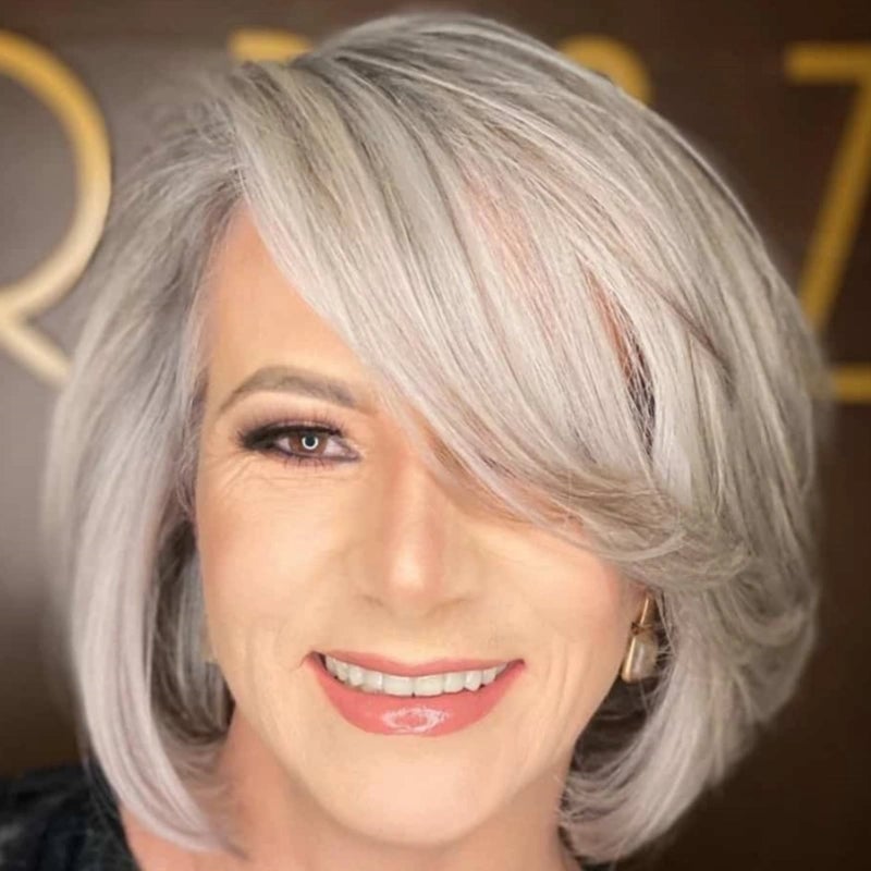 Polished Silver Blonde Bob With Side Bangs — Classy Haircuts for Women over 60