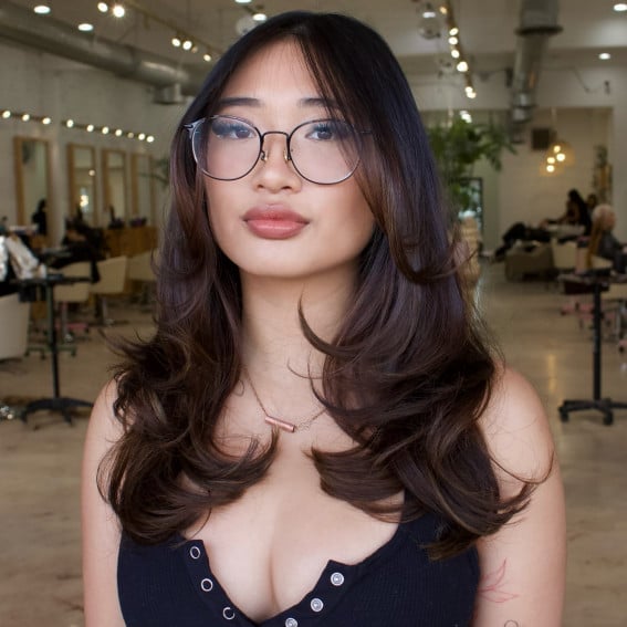 Mid-Back Layers With Face-Framing Curtain Bangs Mid-Back Layers With Face-Framing Curtain Bangs — Classy Hairstyles for Round Face
