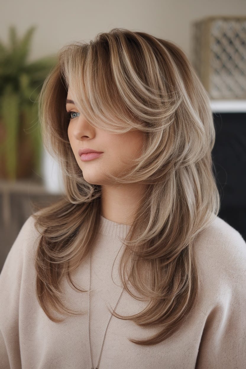 Mid-Back Blonde With Voluminous Layers Mid-Back Blonde With Voluminous Layers — Classy Hairstyles for Round Face