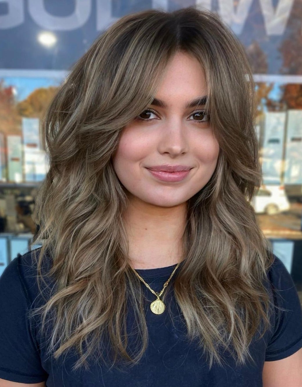 Mid-Back Brown With Blonde Balayage Mid-Back Brown With Blonde Balayage — Classy Hairstyles for Round Face
