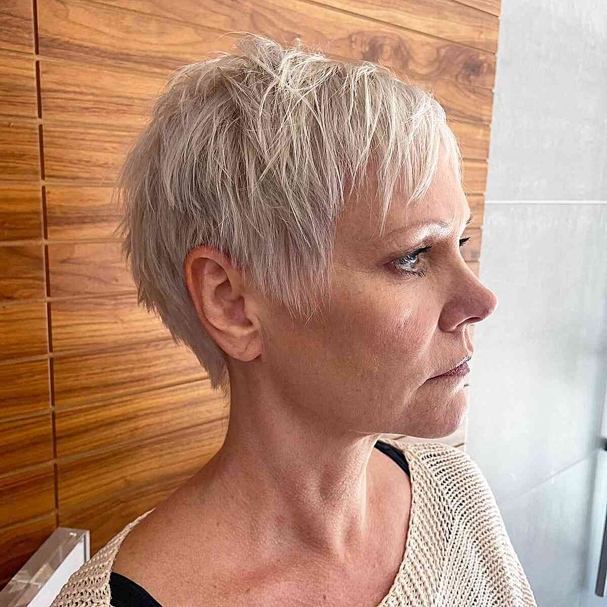 Short Choppy Ash Blonde Pixie Short Choppy Ash Blonde Pixie — Classy Hairstyles for Thinning Hair