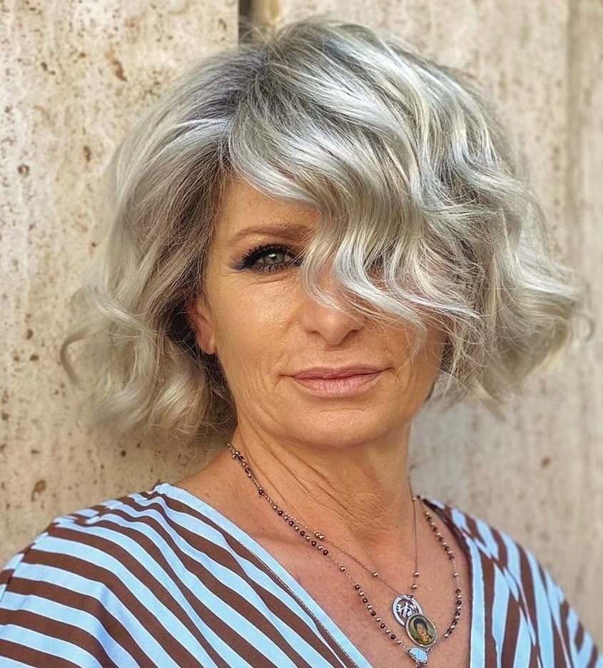 Silver Blonde Bob With Loose Curls Silver Blonde Bob With Loose Curls — Classy Hairstyles for Women over 50