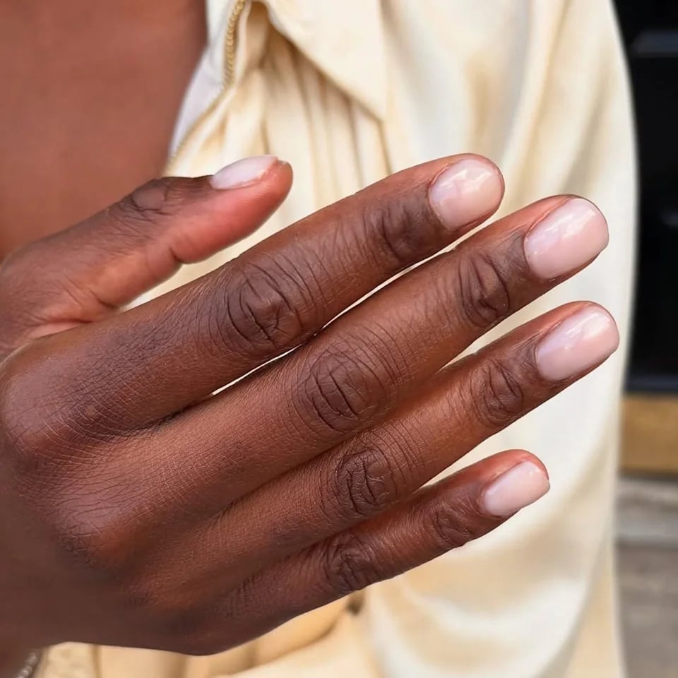 Short Square Sheer Milky Pink With Fine Line Art Short Square Sheer Milky Pink With Fine Line Art — Classy Hand Nails