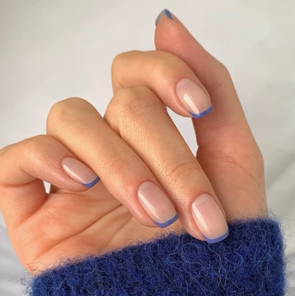 Short Soft Square With Blue French Tip Short Soft Square With Blue French Tip — Classy Hand Nails