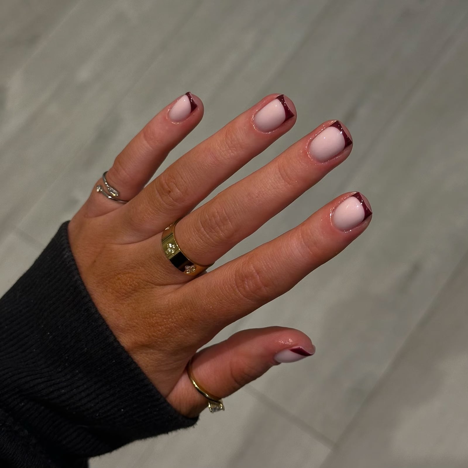 Short Square Burgundy French Tips Short Square Burgundy French Tips — Classy Hand Nails