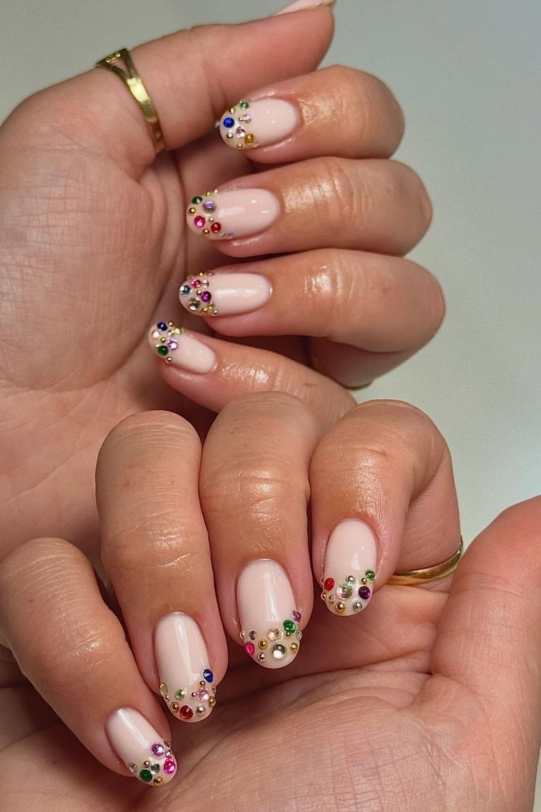 Short Almond Pink With Colorful Rhinestones Short Almond Pink With Colorful Rhinestones — Classy Hand Nails