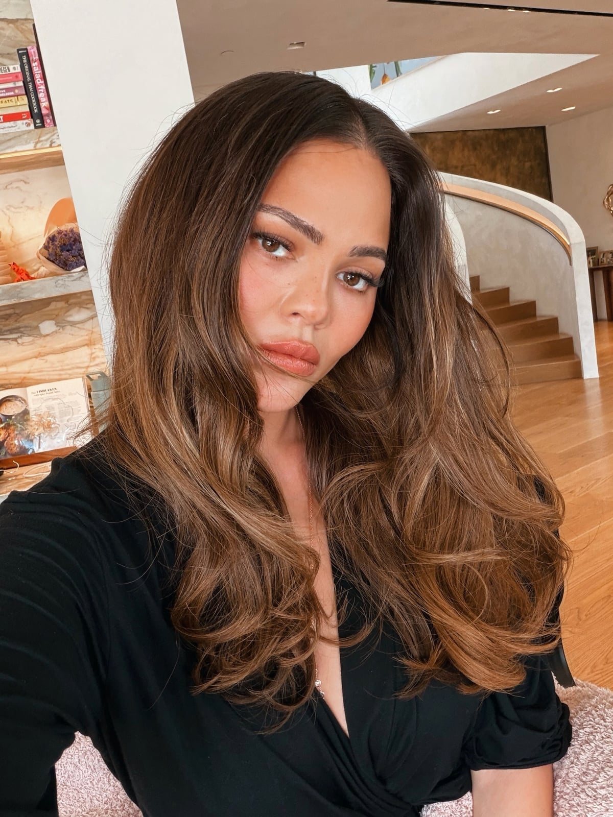 Mid-Back Dark Brown With Blonde Highlights and Air Dried Mid-Back Dark Brown With Blonde Highlights and Air Dried — Classy Highlights on Dark Brown