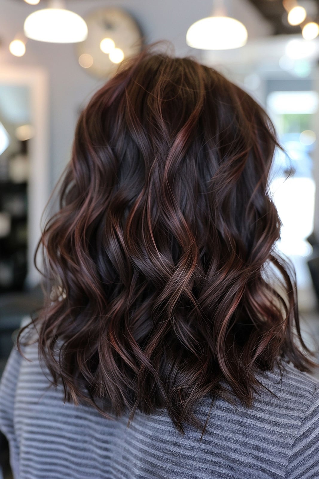 Shoulder Length Dark Brown With Lighter Brown, Close-Up Take Shoulder Length Dark Brown With Lighter Brown, Close-Up Take — Classy Highlights on Dark Brown